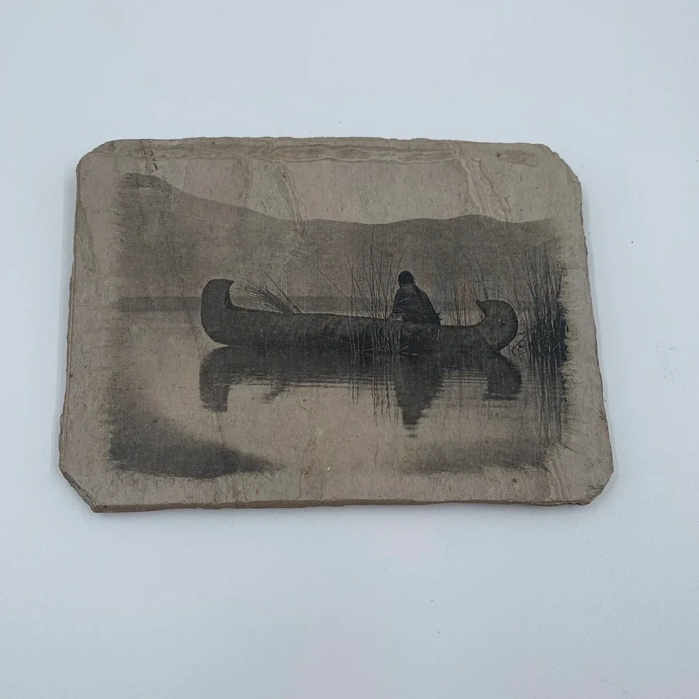 Sierra Slate Images Edward Curtis Duck Hunter Art 5.5x4.25 Gray Excellent Stone